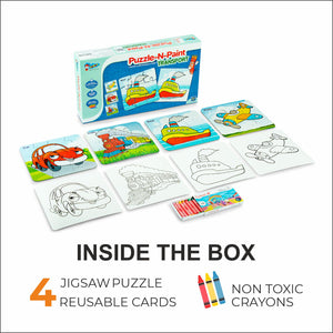 Jigsaw puzzle set for kids featuring Puzzle and Paint Transport themes