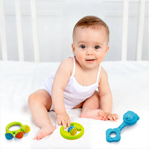 Kid playing with rattle set