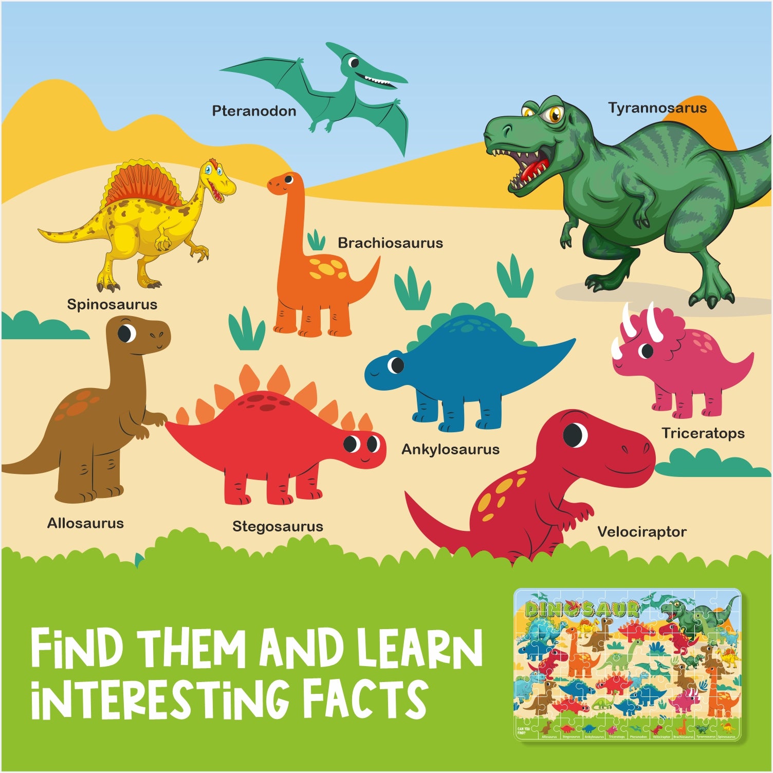 Look & find jigsaw puzzle - dino for kids featuring Puzzle and Paint Animals themes