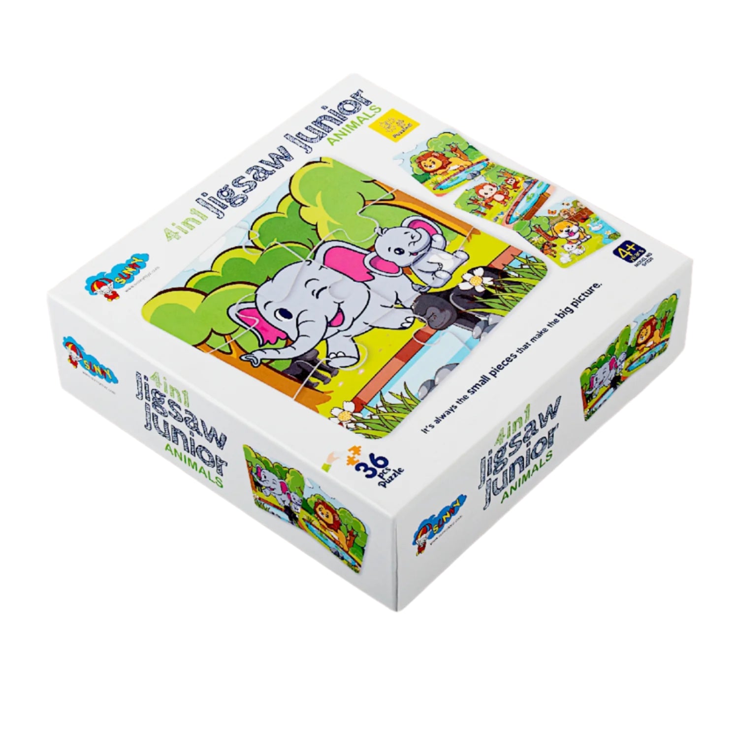 Jigsaw Junior Animals 4-in-1 Puzzle 36 Piece Set Fun & Learn Activity for Kids 4+ Years