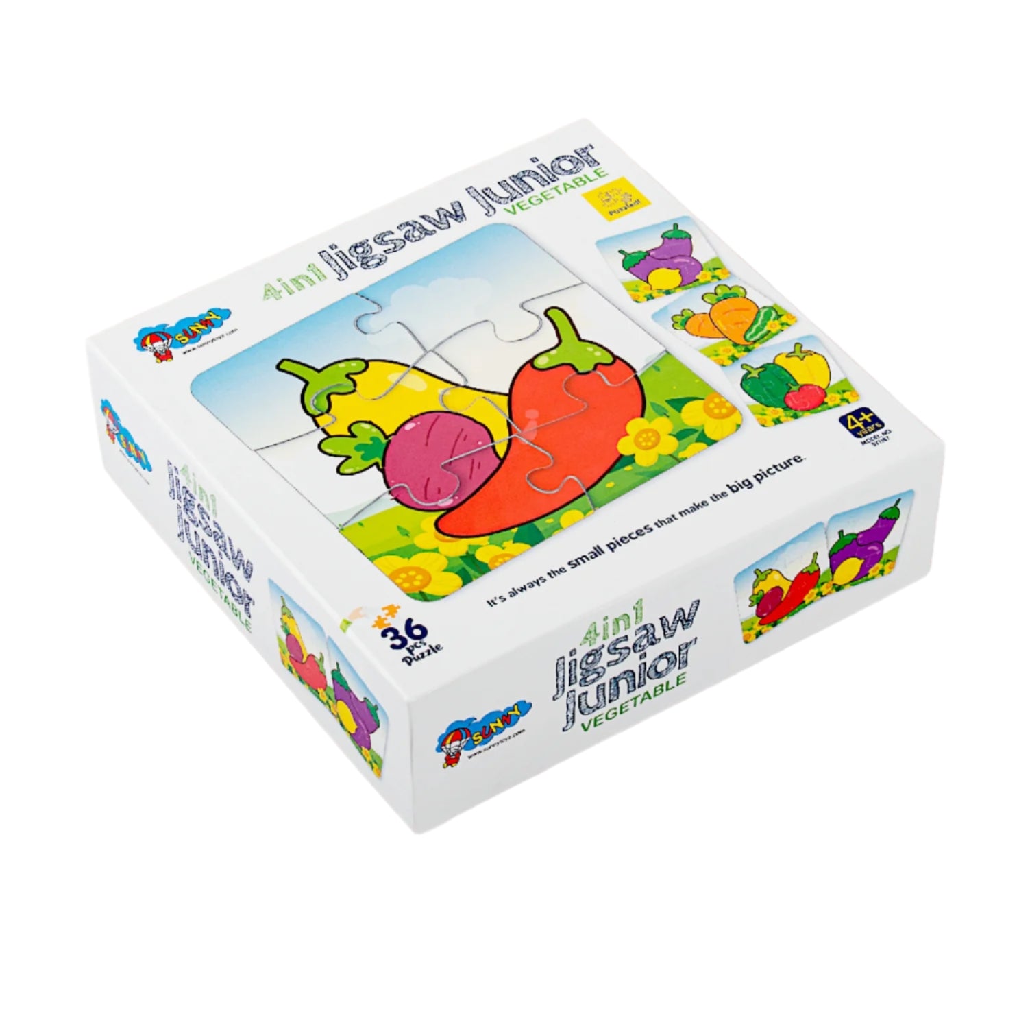 Jigsaw Junior Vegetables  4-in-1 Puzzle 36 Piece Set Fun & Learn Activity for Kids 4+ Years