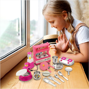 Kid playing with kitchen set 