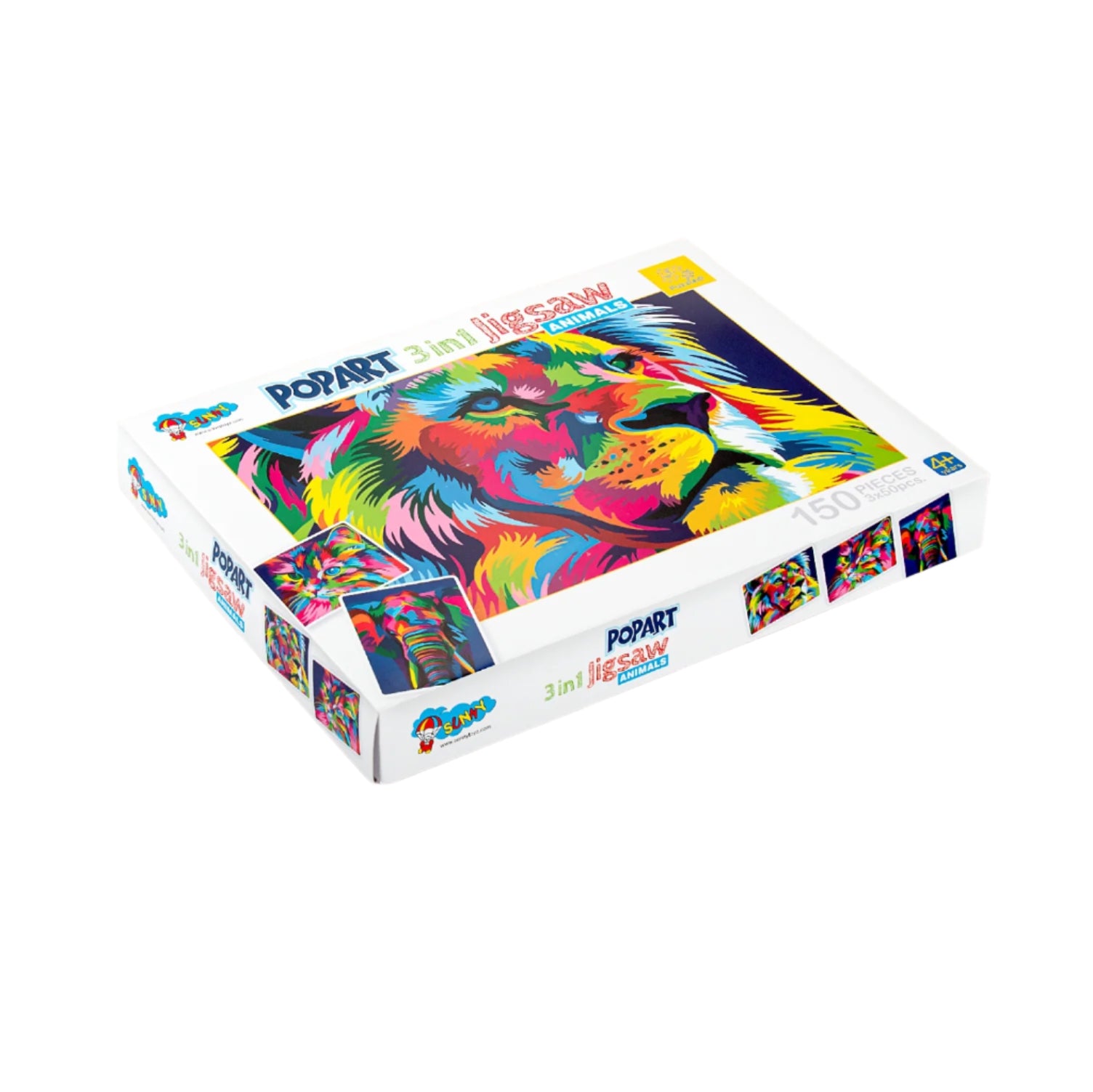 Pop Art Animals Jigsaw 3-in-1 Puzzle 150 Piece Set Fun Learning for Kids 4+ Years