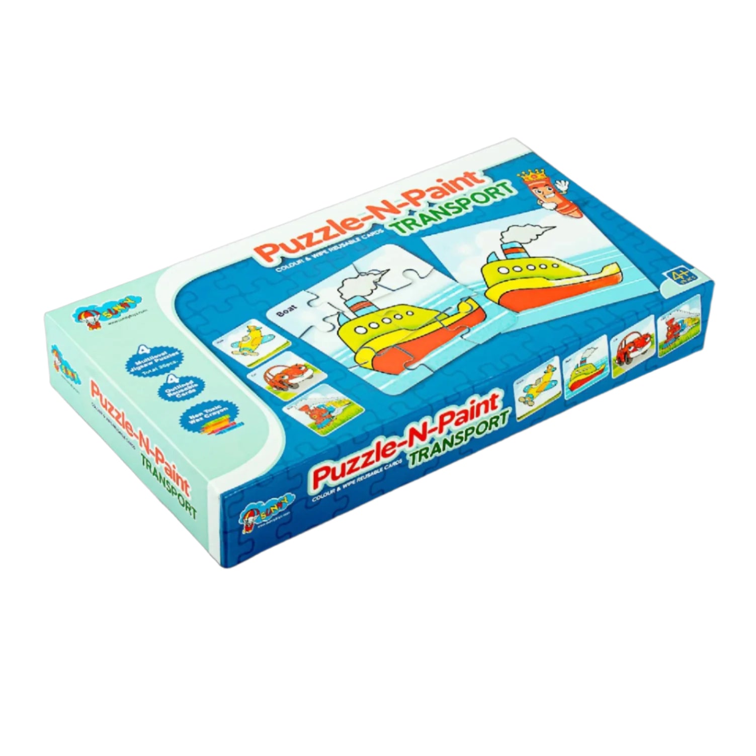 Puzzle & Paint Transport Vehicles 36 Piece Set 4-in-1 Educational Fun with Reusable Cards & Non-Toxic Crayons 4+ Years