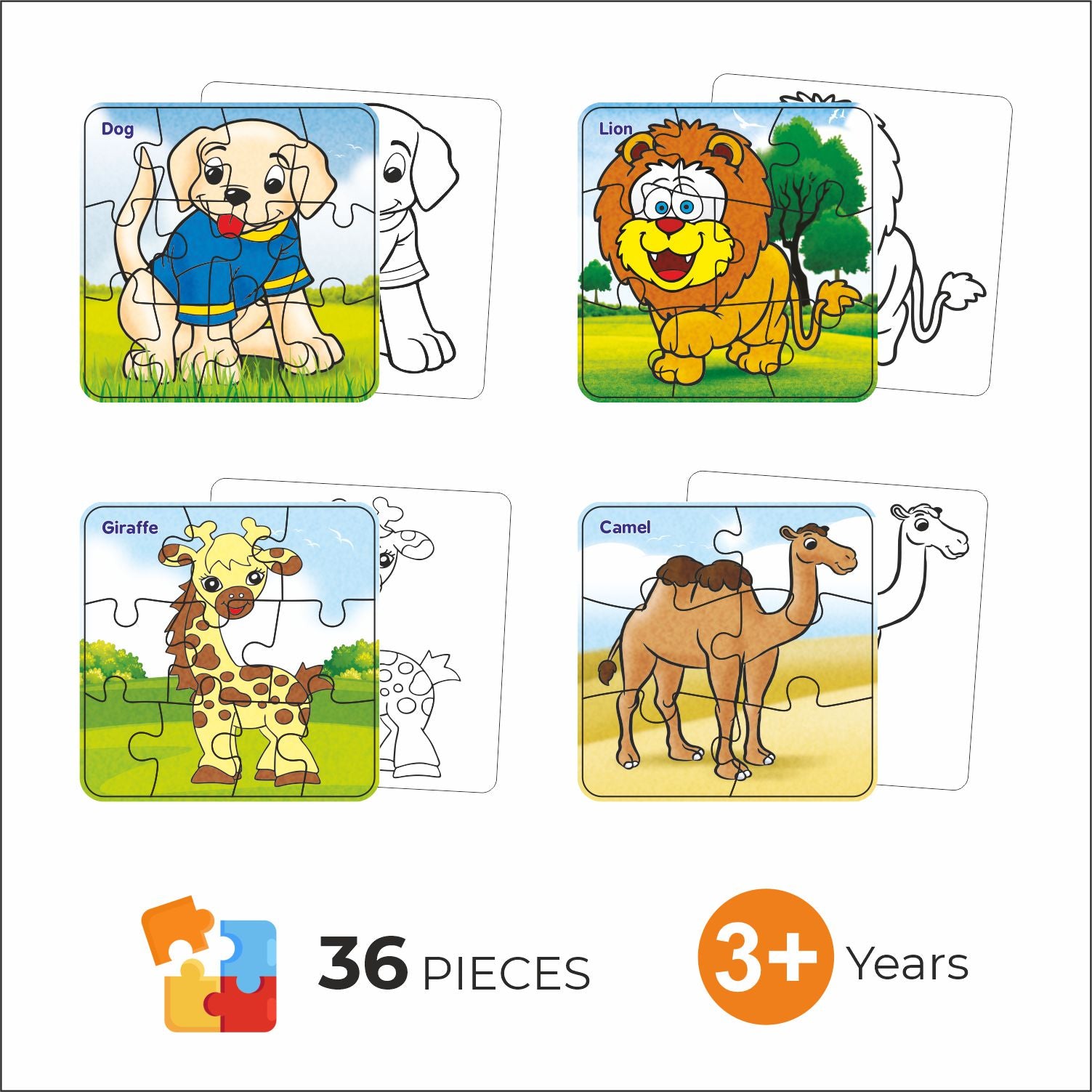 Jigsaw puzzle set for kids featuring Puzzle and PaintAnimal themes