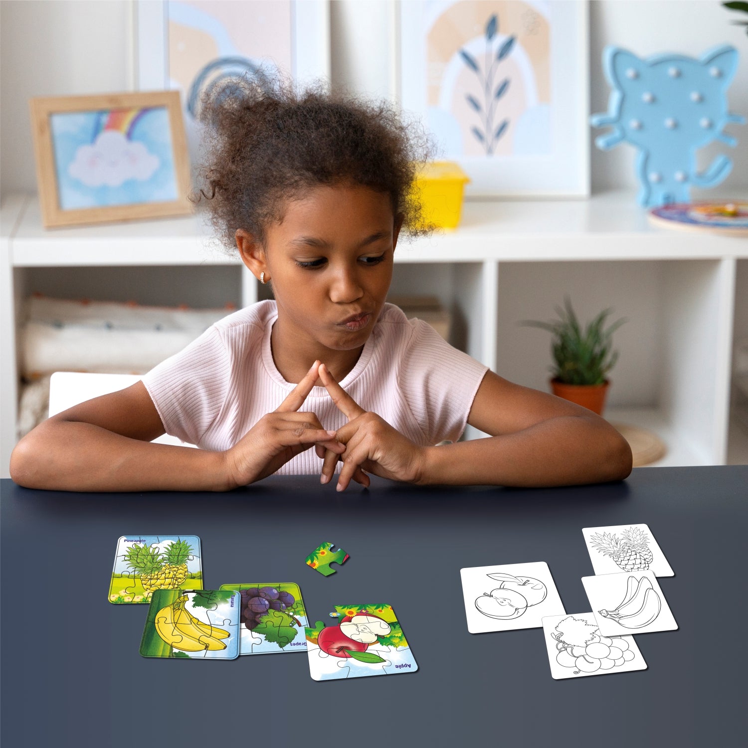kid playing with Jigsaw puzzle set