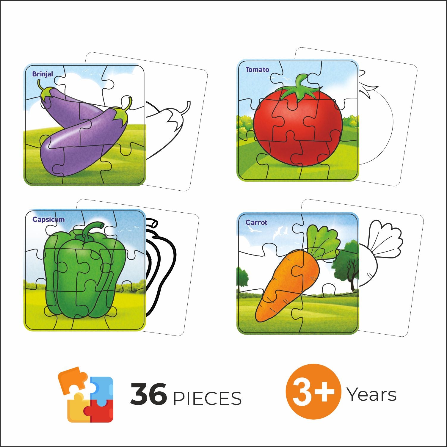 Jigsaw puzzle set for kids featuring Puzzle and Paint Vegetable themes