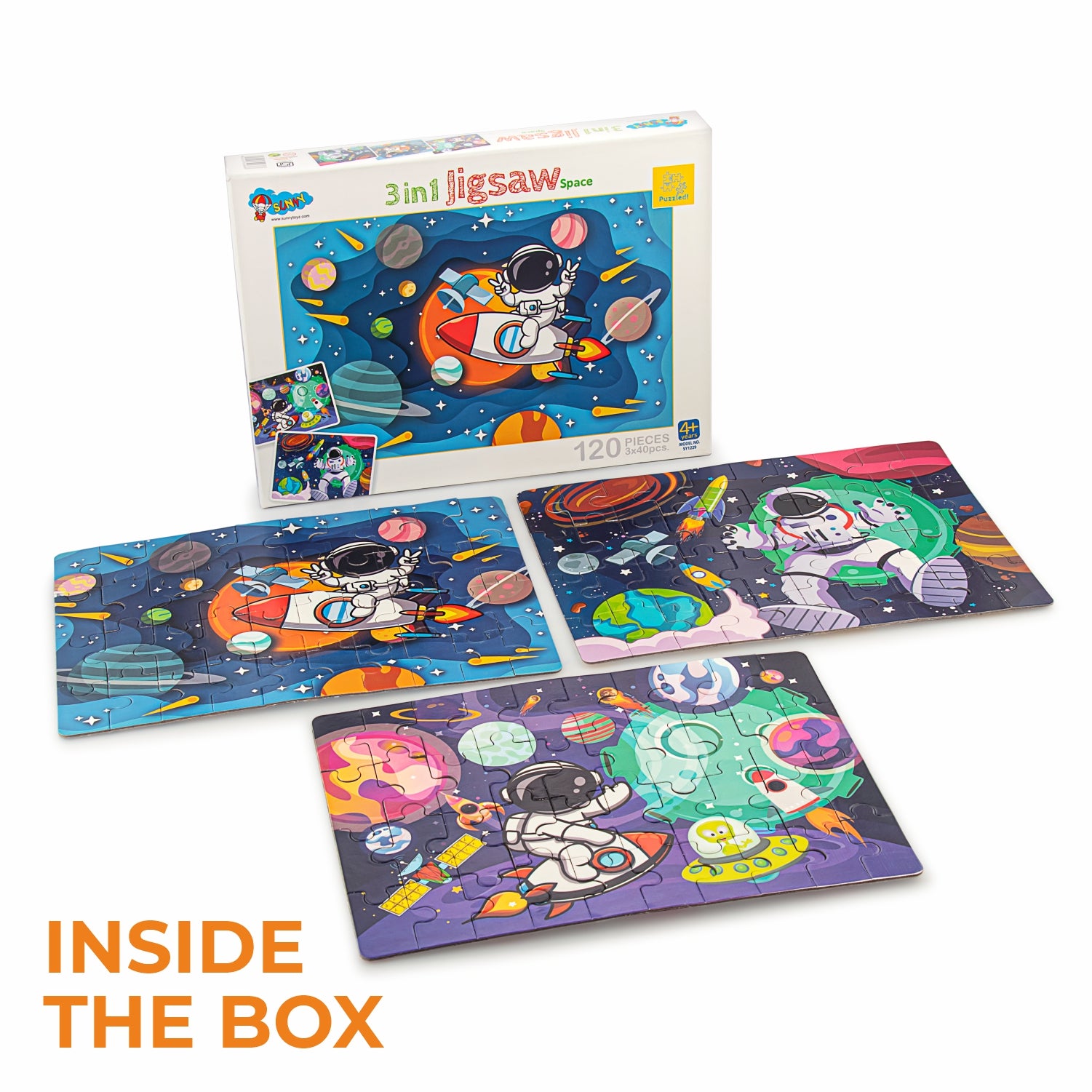Space Explorers 3-in-1 Jigsaw Puzzle 120 Piece Set Fun & Learn Activity for Kids 4+ Years