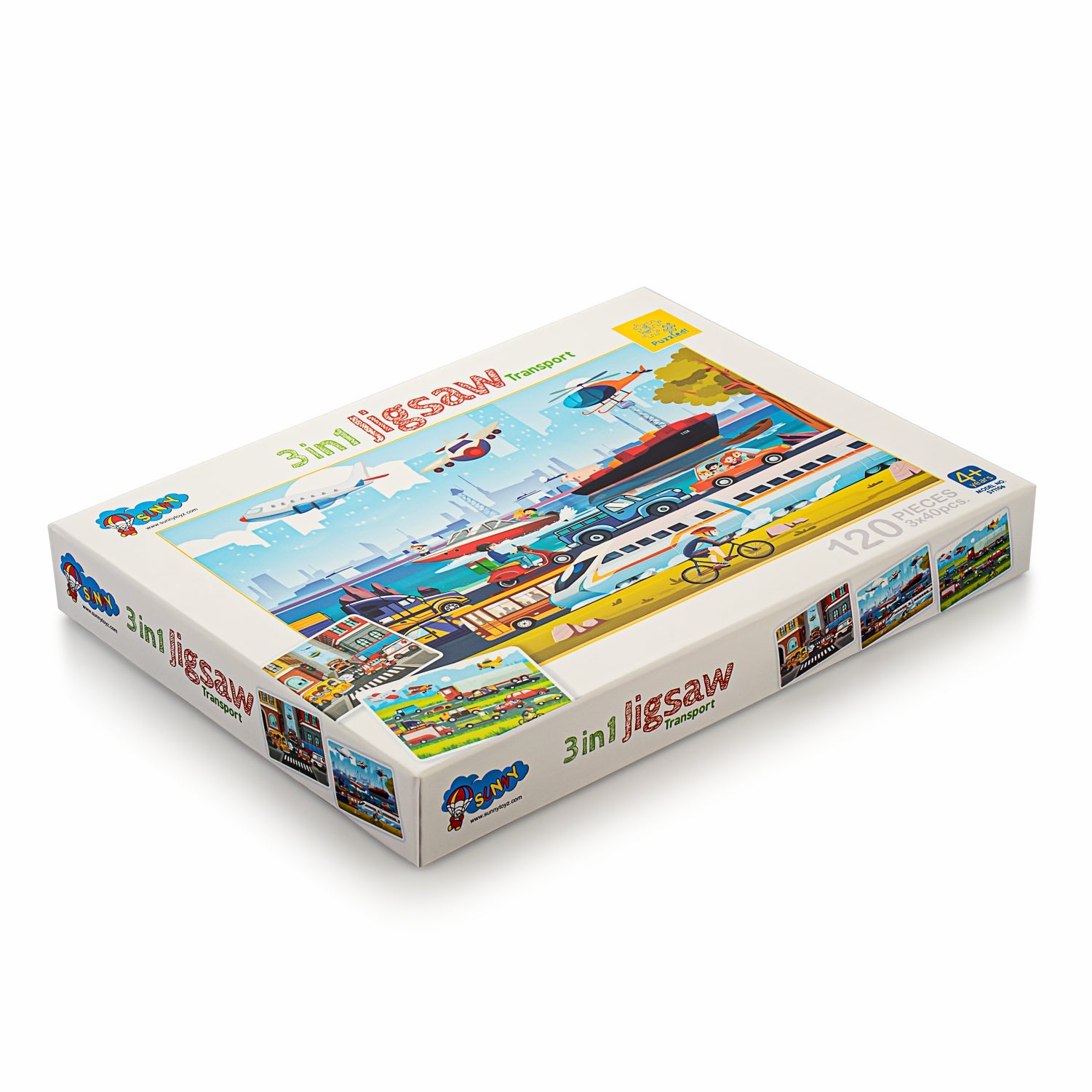 Transport Vehicles 3-in-1 Jigsaw Puzzle 120 Piece Set Fun & Learn Activity for Kids 4+ Years